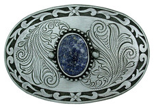 Silver Color Southwest Western Oval Natural Lapis Cab Belt Buckle EPBB127/123125