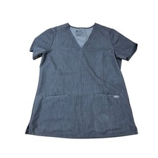 FIGS Women  s V-Neck Casma Scrub Top Size Small Heather Gray Front Pockets
