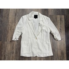 Mina Self Womens White Linen Blend Ruched 3/4 Sleeve Blazer Jacket XS 25655