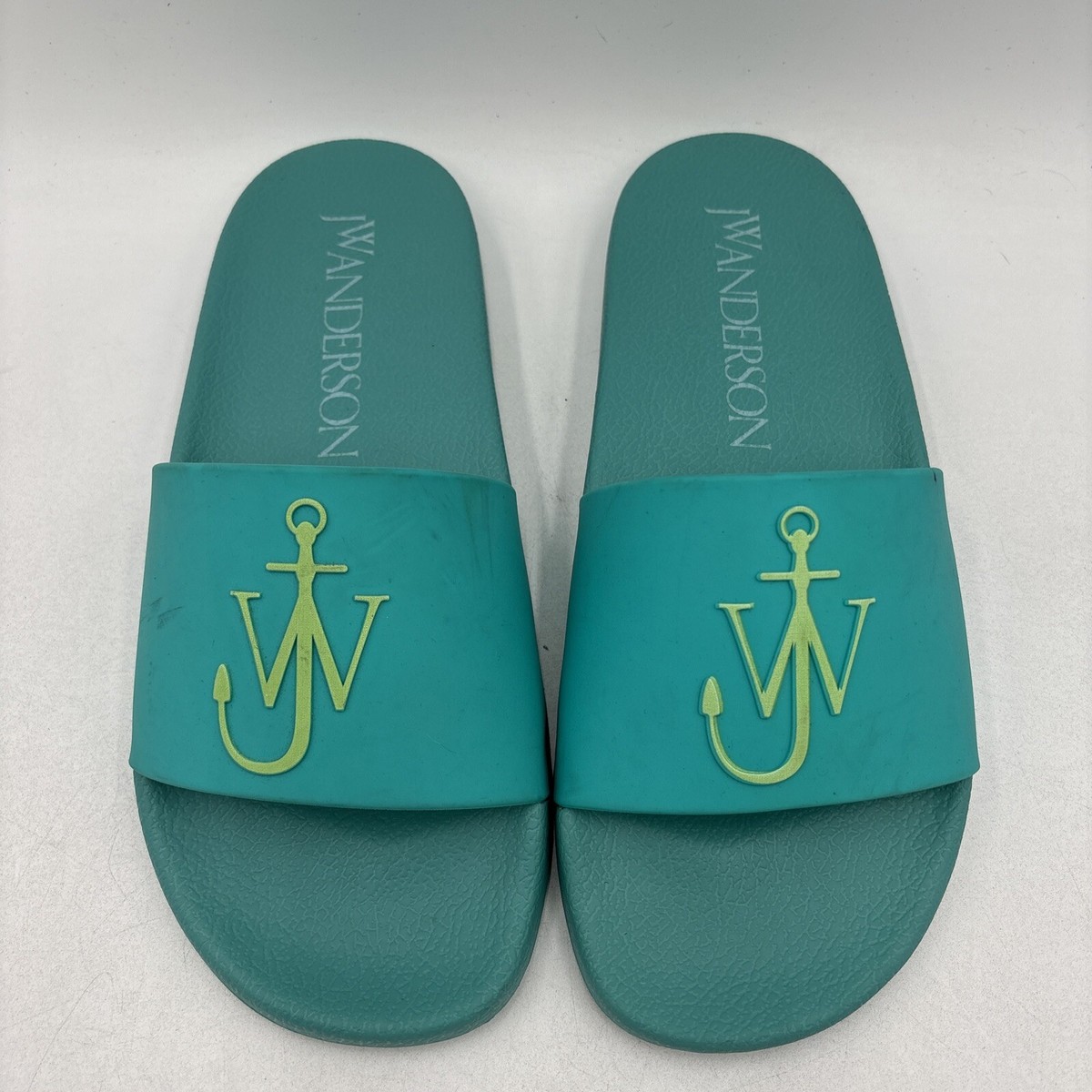 JW Anderson Men\'s Logo Pool Slide Sandals Luxury Brand Blue 43 NWT JW ANDERSON Blue Rubber/PVC Logo-Embossed Pool Slide Sandals  main image 2