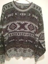 Vintage Clothing Sweater - Expressions - Large L - Multi-Color - 100 Acrylic