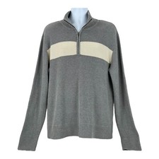 VTG POLO JEANS CO Ralph Lauren Sweater Mens 2XL Qtr Zip 100 Cotton Gray Cream