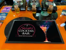 Personalised with any name pink label cocktail glass bar runner mat Bars Clubs