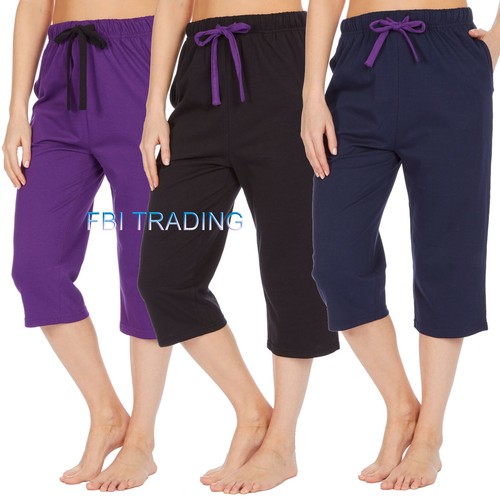 Womens Ladies Pyjama CAPRI CROP SHORTS 