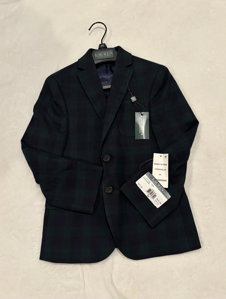 LAUREN RALPH Niños, Verde Tartán Cuadros Clásicos Abrigos Deportivos Talla 8R y Talla 10R Foto 3 de 4