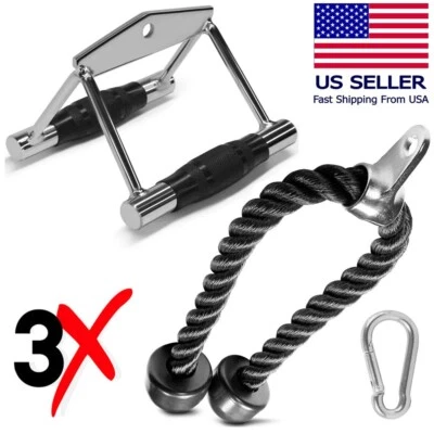 Double D Row Handle Cable Attachment Weight Workout Machine Gym LAT Pull Down V
