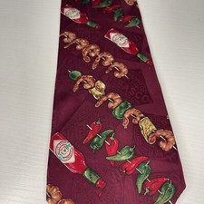 Tabasco Hot Sauce Red Shrimp Skewers Peppers 100% Silk Neck Tie Made In USA