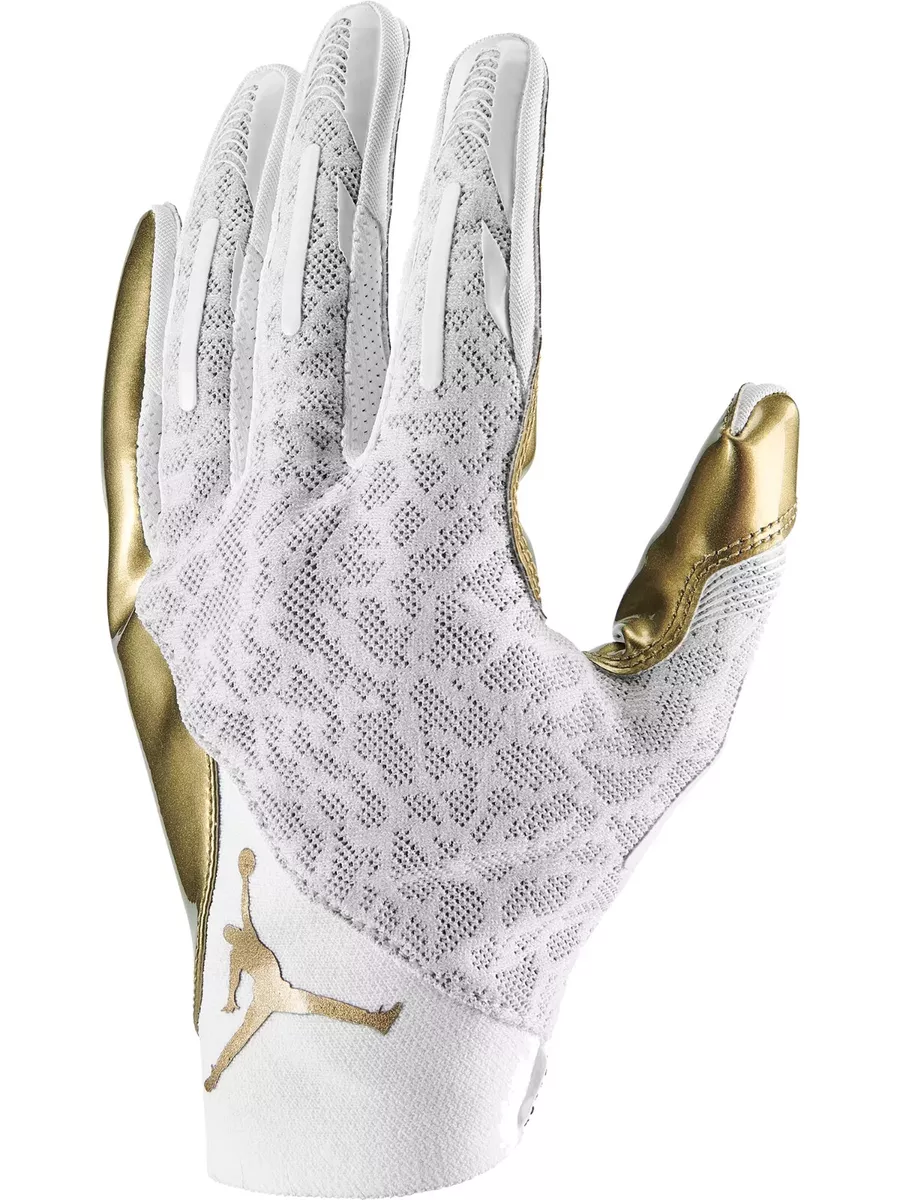 NWT Nike Jordan Knit Football Gloves White Metallic Gold Men s