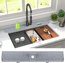 30 Inch Sink Splash Guard Mat Gray Silicone Faucet Handle Drip Catcher Tray US