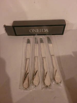 SET OF FOUR - Oneida Stainless Flatware - GLOSSY AQUARIUS - Dinner Knives