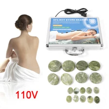 16pcs Hot Massage Stones Kit Natural Jade Heated Warmer SPA Therapy Heating Rock