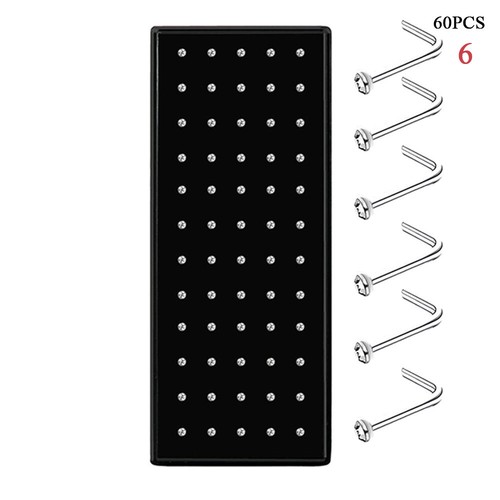 60PCS/Set Crystal Nose Stud Bend Straight L Shape Nose Ring Piercing Jewelry - Picture 11 of 17