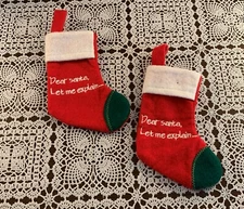 Two Red Mini Christmas Stockings 6 Inch Dear Santa Let Me Explain Brand New 