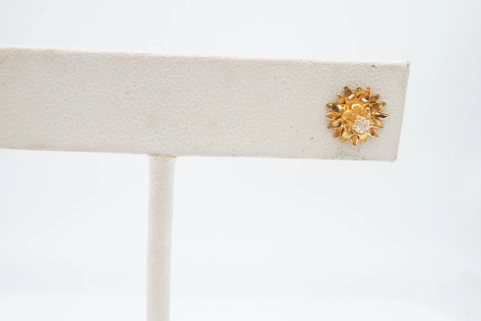 14k Yellow Gold White Sapphire Earrings - Image 3 of 4