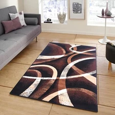 Contemporary Modern Area Rug or Runner Black Geometric Swirl CARPET