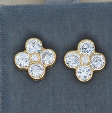 Flower Studs Clear CZ 14K Yellow Gold Earrings