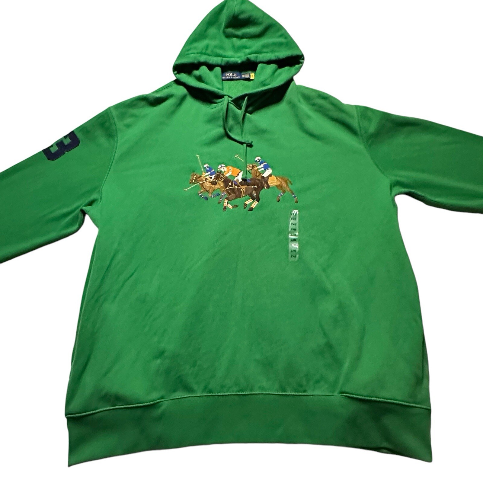 Felpa Polo Ralph Lauren uomo 2XB VERDE TRIPLO PONY pile FELPA CON CAPPUCCIO NUOVA SENZA ETICHETTE