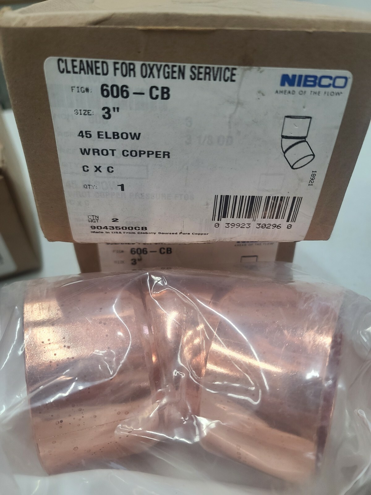 NIBCO # 606-CB 3" C X C 45º degree WROT Copper Elbow Fitting 9043500CB
