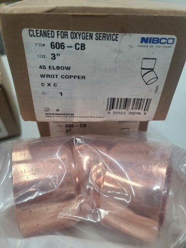 NIBCO # 606-CB 3" C X C 45ΒΊ degree WROT Copper Elbow Fitting 9043500CB