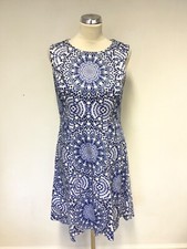 NINE WEST BLUE & WHITE PRINT COTTON A LINE DRESS SIZE 4 UK 10