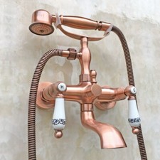 Antique Red Copper Wall Mounted ClawFoot Bath Tub Faucet With Hand Shower ftf804