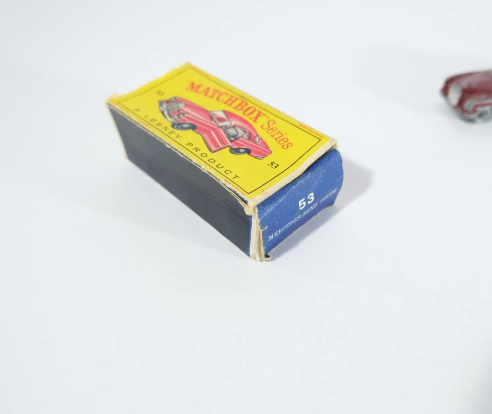 Caja de cerillas vintage Lesney Nº53 Mercedes-Benz cupé ruedas gris coche en caja H7. Foto 3 de 4