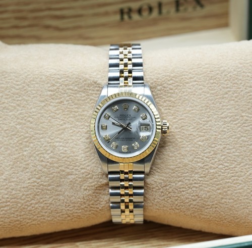 Ladies Steel & Gold Rolex Datejust 26mm 69173 Custom Silver Diamond Dial - Picture 2 of 5