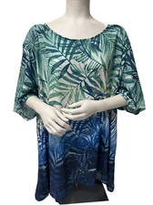 Catherines Women's Scoop Neck  Multicolor  Elbow Sleeve Embellished Top Sz 5X