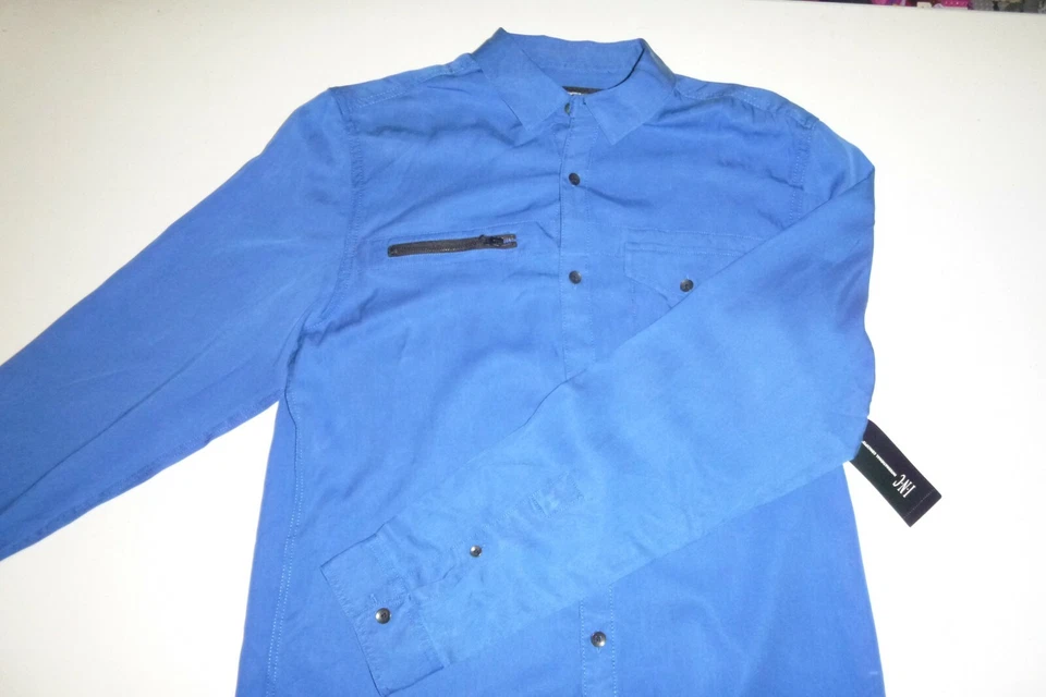 INC International Concepts Hombres Calce Regular Satén Informal Vestido Camisa - Pequeña - Azul Foto 2 de 4