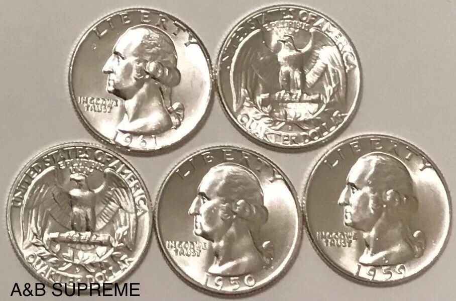 (5) Washington Quarters From OBW Roll Estate 1932-1964 CH-GEM Bu Unc. 90% Silver - Image 3 of 4