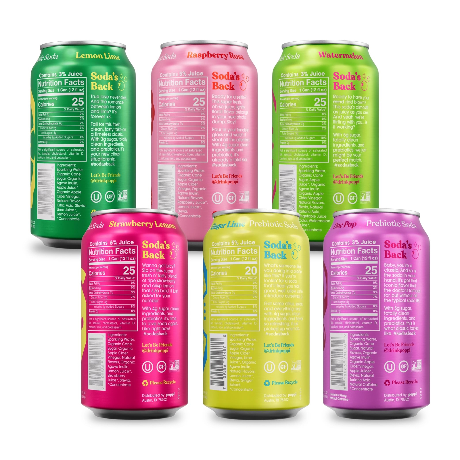 Doc Pop Flavored Drink Variety Pack 12 Fl Oz with Natural Caffeine and ACV