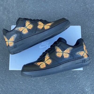 Air Force 1 Custom Orange Monarch Butterflies Retro Black Shoes Mens Womens Kids