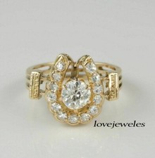 14K Yellow Gold Over 2CT Round Cut Diamond Lab-Created Horse Shoe Vintage Ring