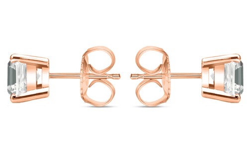 Pendientes de diamantes cultivados creados en laboratorio Asscher de 2,50 quilates de oro rosa de 14 quilates F/VS empuje IGI - Imagen 3 de 3