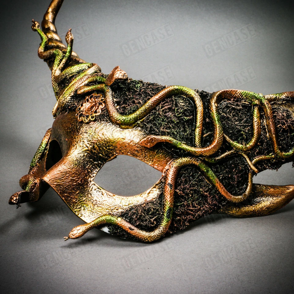 Medusa Serpiente Diablo Cuerno Largo Mítico Máscara de Ojos Halloween Mascarada Máscara Dorada Foto 4 de 4