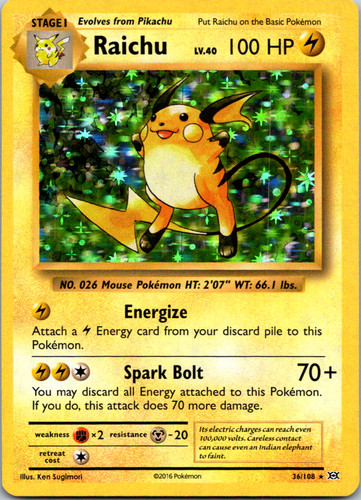 Raichu HOLO RARE 36/108 Pokemon XY Evolutions Anniversary