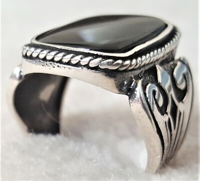 Bague Chevalière Homme Argent Massif 925 Sertie D'une Pierre Onyx - Style Classique - Neuf Avec étiquettes