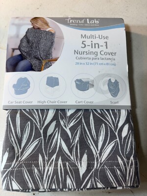 Trend Lab Multi-Use 5 in 1 Nursing cover 846216065255 28''x32'' Gray Floral New