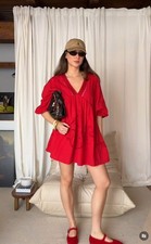 ZARA NEW SS25 WOMAN ZW COLLECTION SHORT EMBROIDERED DRESS 5107/080 Red XS-XL