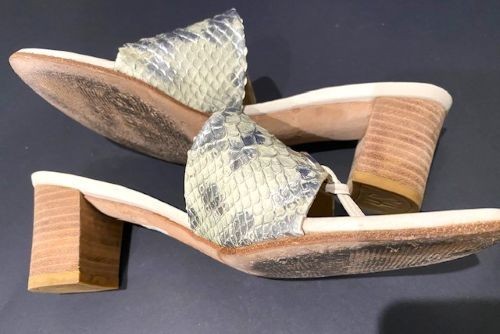 90s Stuart Weitzman Pebble Mica Python Slides Woo… - image 4