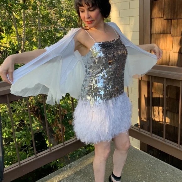 asos beaded feather dress flirty with sequins and white Feathers, Small Beaded mini