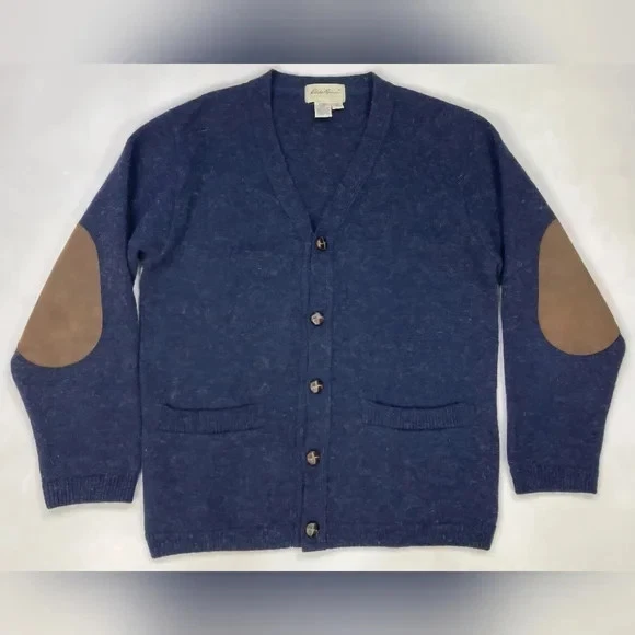 わ*め様 70s Eddie bauer elbow patch wool bo VTG Eddie Bauer 100% Wool Dark Navy Blue Elbow Patch Cardigan