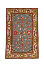 Antique Turkish Kilim Rug Wool Flatweave Floral Boho Turquoise Area 200x133 cm