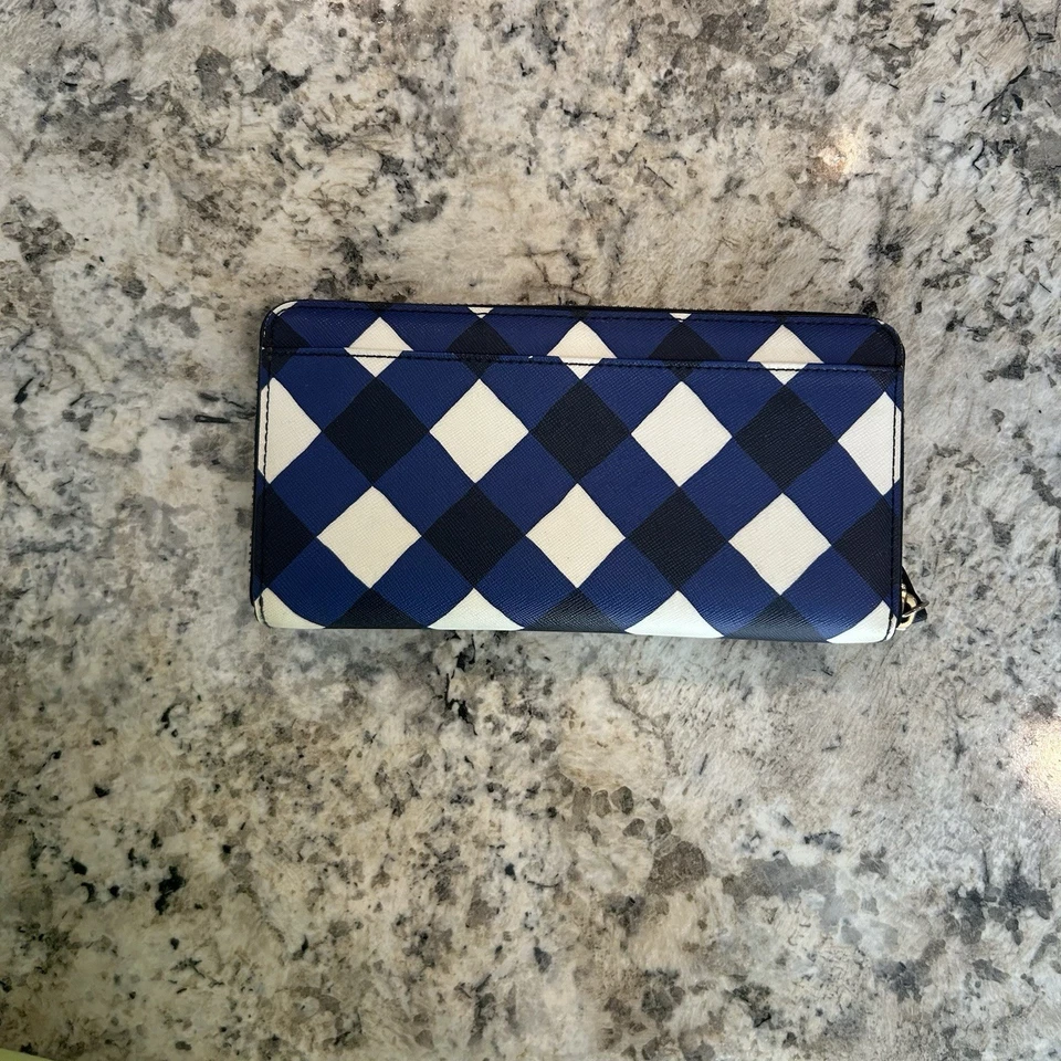 Cartera Kate Spade Granulada Neda Cremallera Alrededor - Azul Marino Y Blanco Guinga Foto 2 de 4