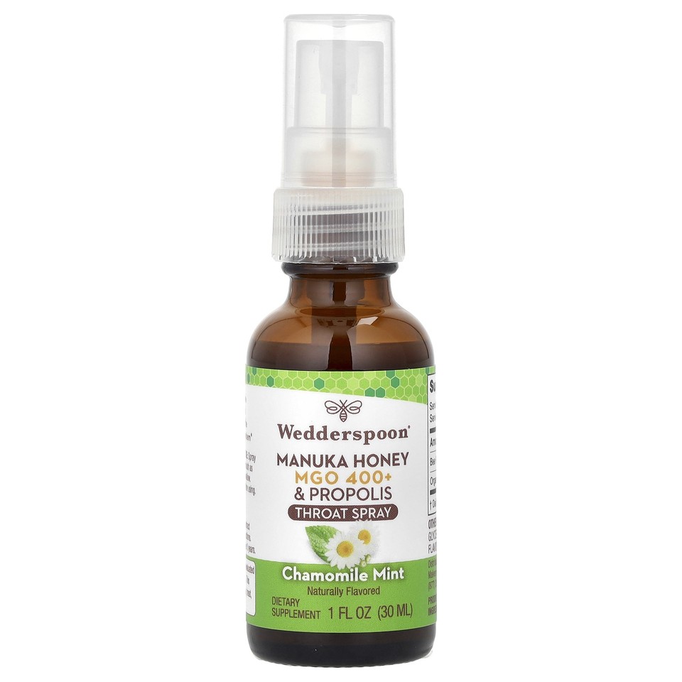 Manuka Honey & Propolis Throat Spray, Chamomile Mint, MGO 400+, 1 fl oz (30 ml)