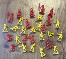 VTG Plastic Cowboys And Indian Figures Red and Yellow Guns Tomahawk Spears