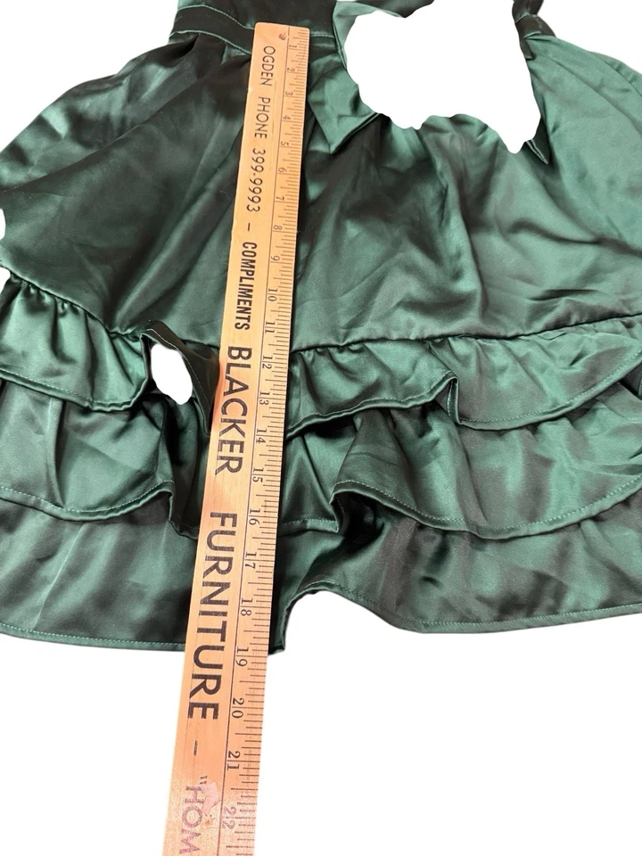 Gymboree Sz 8 Green Satin Holiday Dress Bow Ruffle Layered Christmas READ - Image 3 of 4