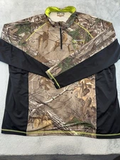 Realtree Men’s 1/4 Zip Dri-Fit LS Shirt Size 2XL Camo/Black