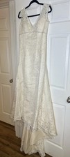 David’s Bridal Wedding Dress Ivory Champagne Lace A-Line Size 10 Dry Cleaned