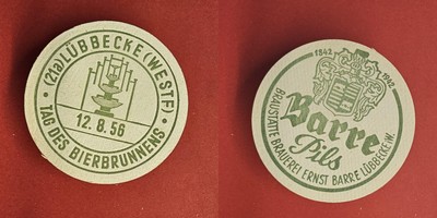 Barre Bräu Lübbecke 12.8.56 Brauerei Bierdeckel Bier